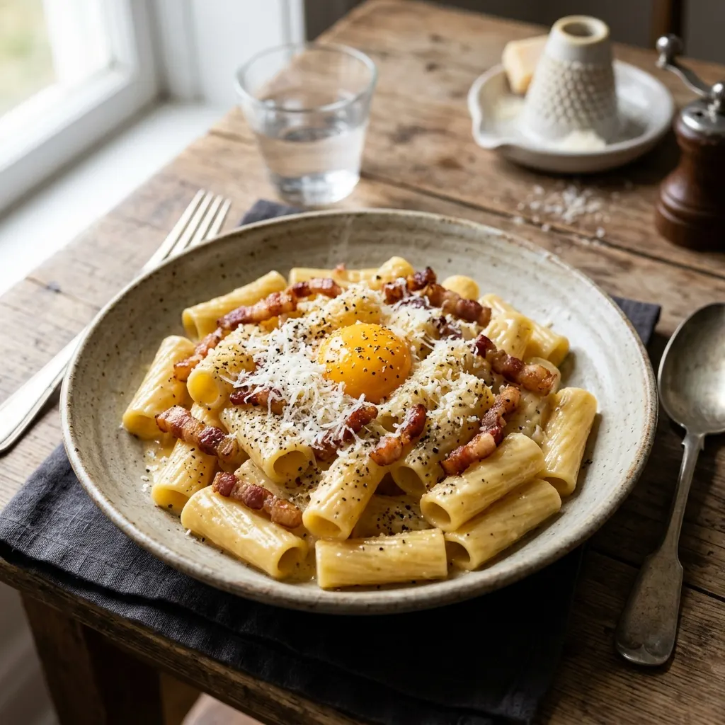 Spaghetti alla carbonara (spaghetti au guanciale et au jaune d'œuf)