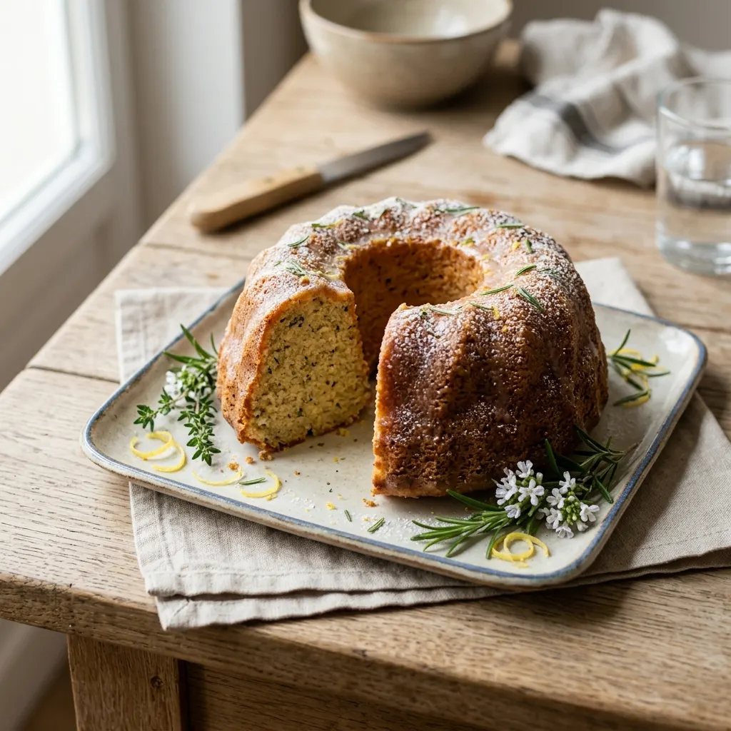 Gâteau au yaourt au citron, romarin et thym