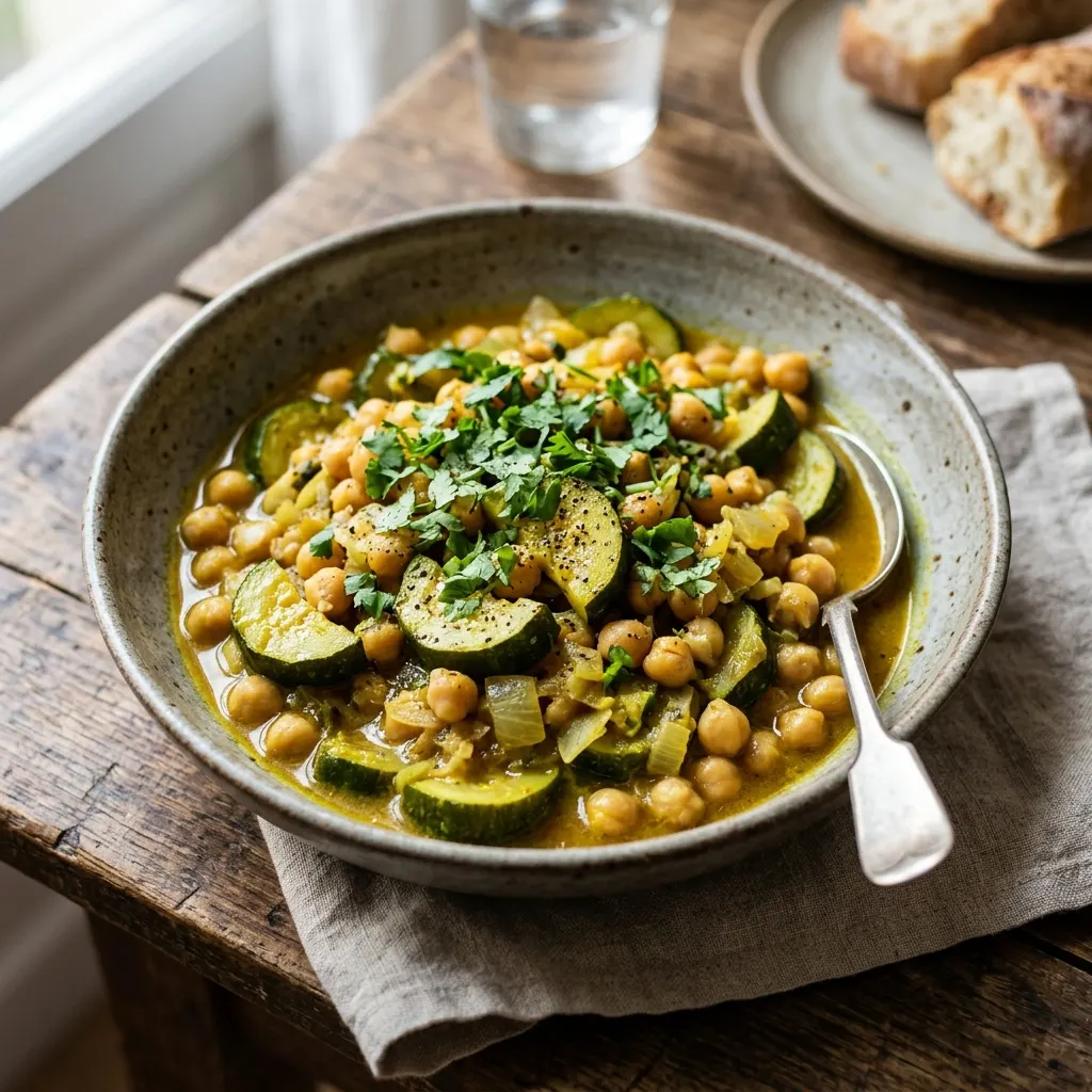 Courgettes et pois chiches au curry