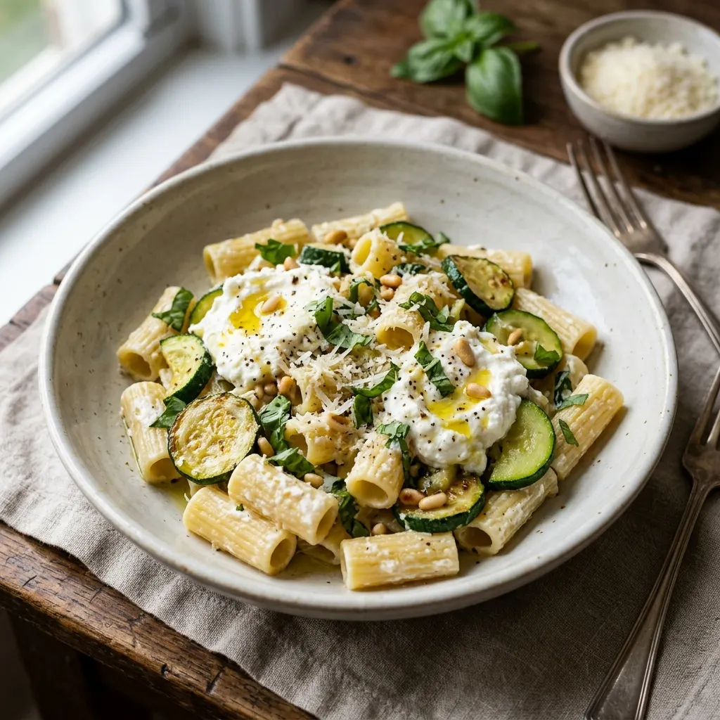 Rigatoni zucchine e ricotta (rigatoni aux courgettes et à la ricotta)