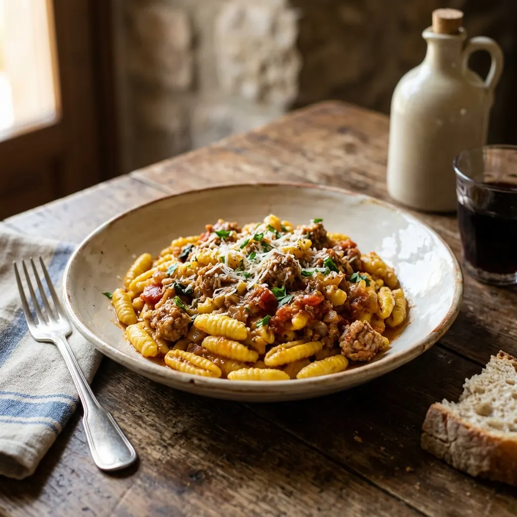Malloreddus alla campidanese (gnocchetti sardes au safran et à la saucisse)