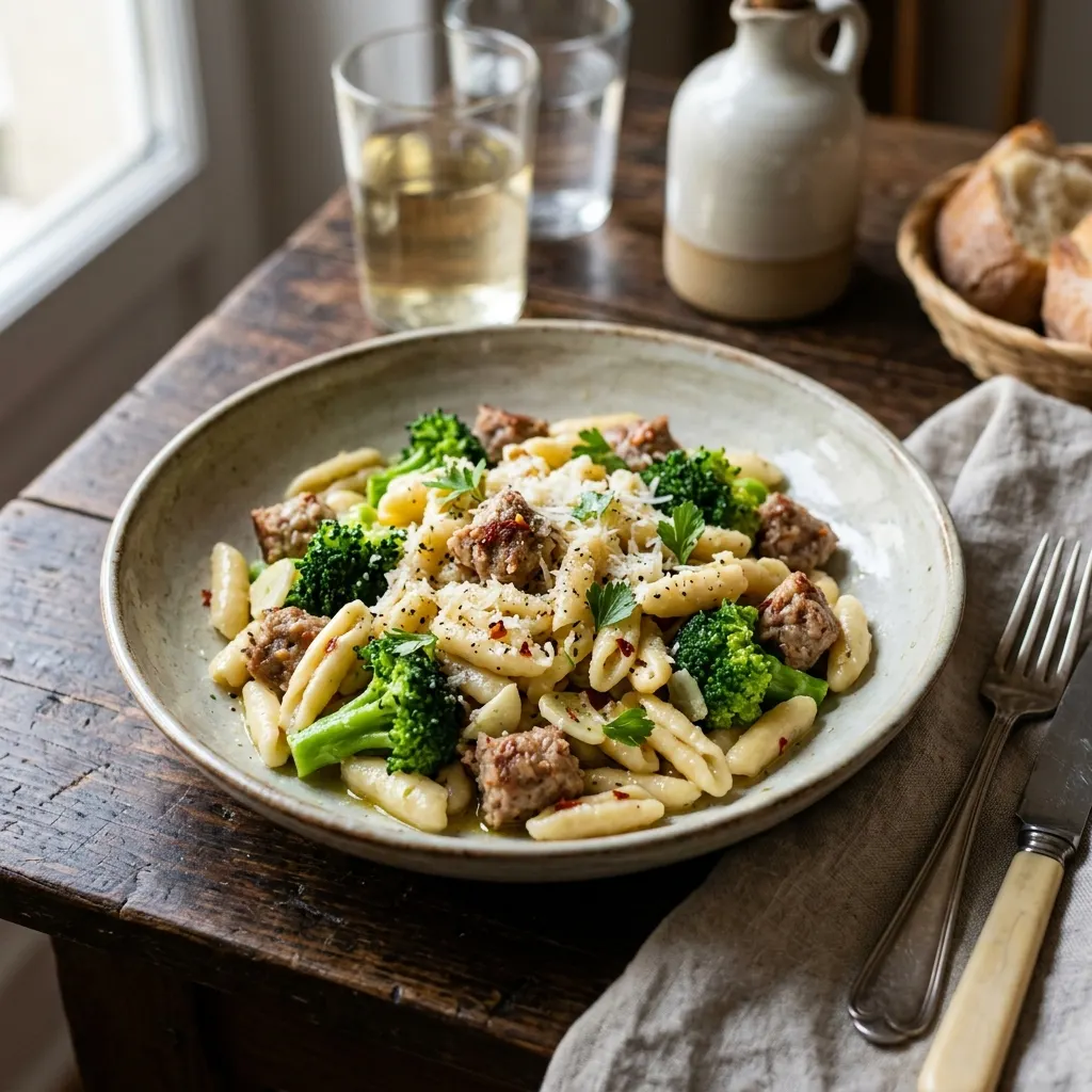 Cavatelli con broccoli e salsiccia (cavatelli, brocolis et chair à saucisse)
