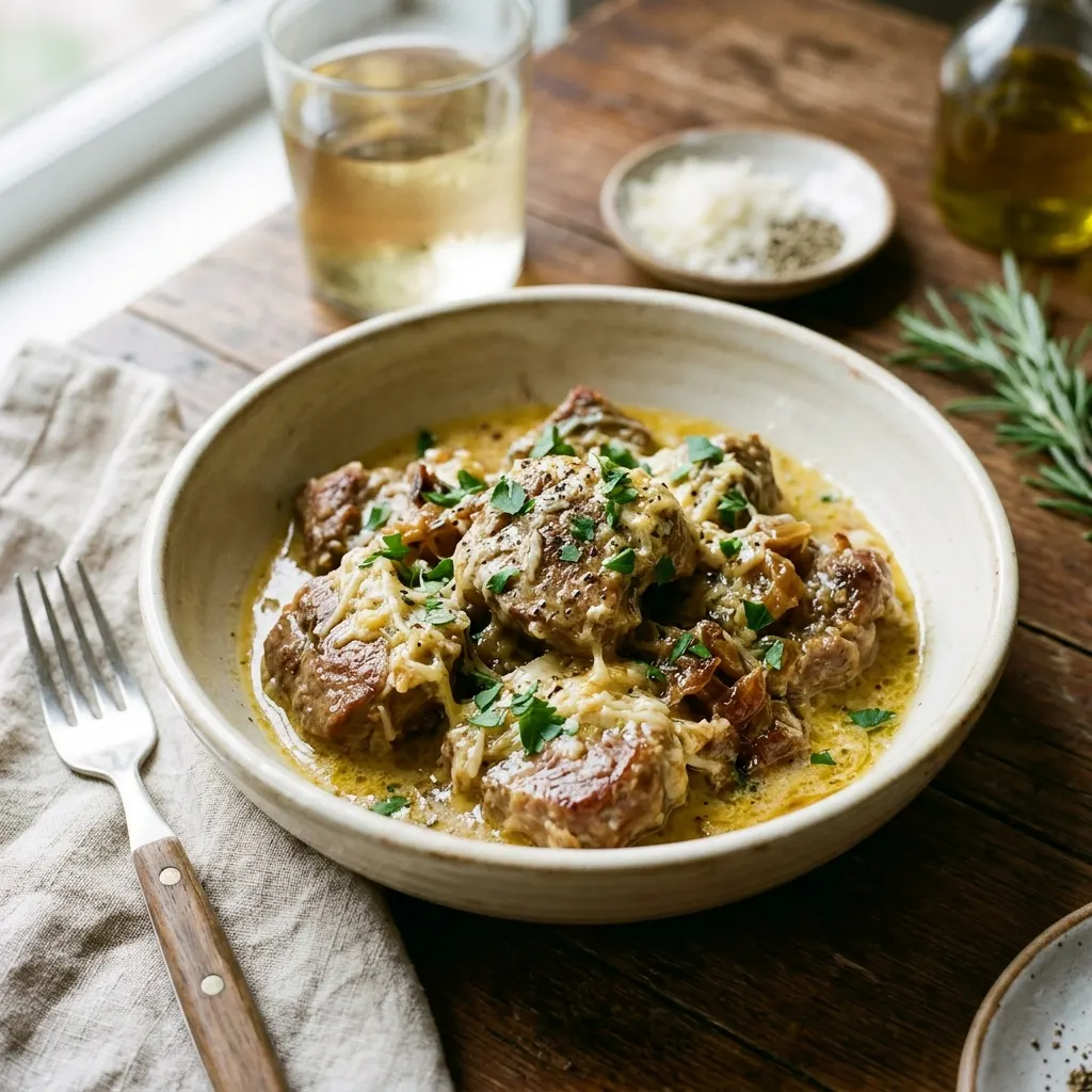 Agnello cacio e ova (agneau lié aux œufs et au pecorino)
