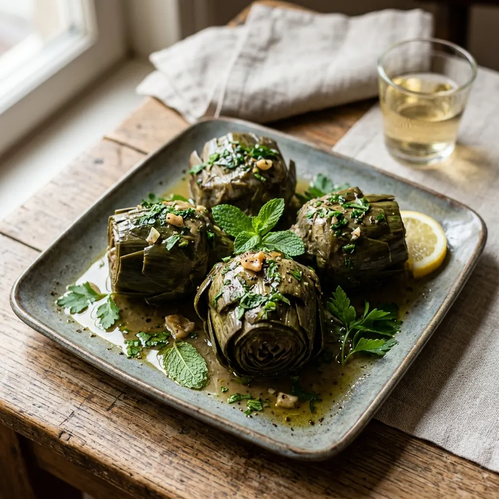 Carciofi alla romana (artichauts braisés à la menthe et à l'ail)