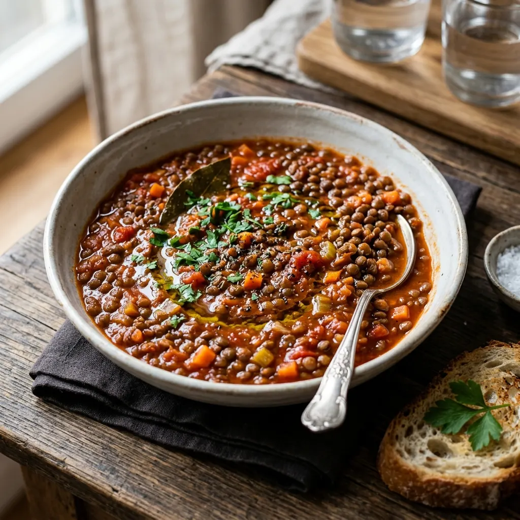 Lenticchie di Castelluccio in umido (lentilles de Castelluccio mijotées à la tomate)