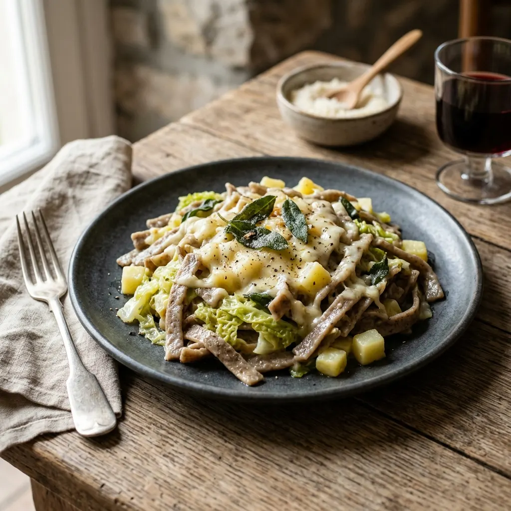 Pizzoccheri della Valtellina (pâtes de sarrasin au chou et au fromage)