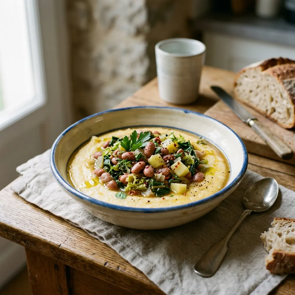 Tardaglion' (polenta molisaine à la soupe de légumes et aux haricots)