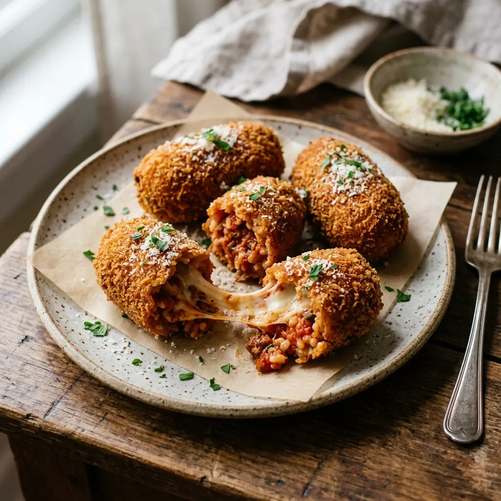 Supplì al telefono (croquettes de riz romaines à la tomate et à la mozzarella)
