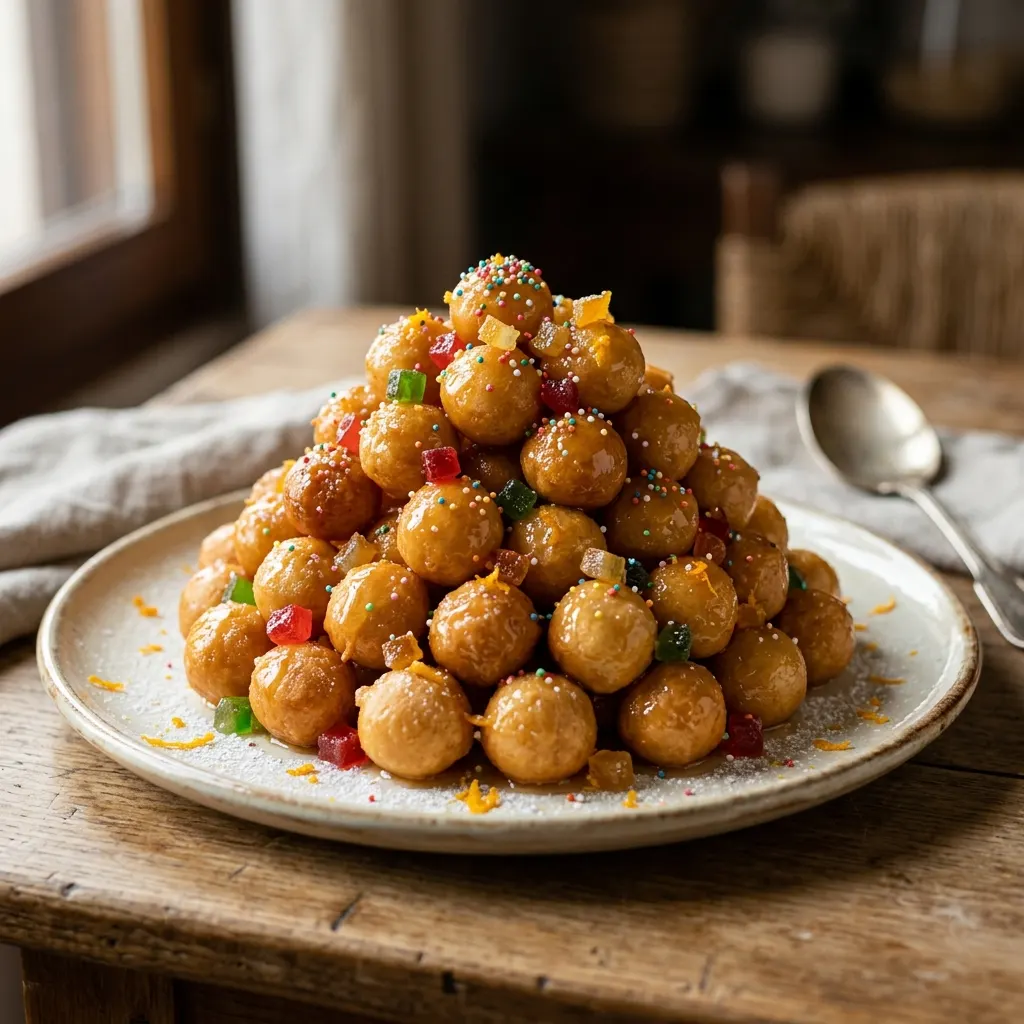 Struffoli (petites boules de pâte frites au miel, à la napolitaine)