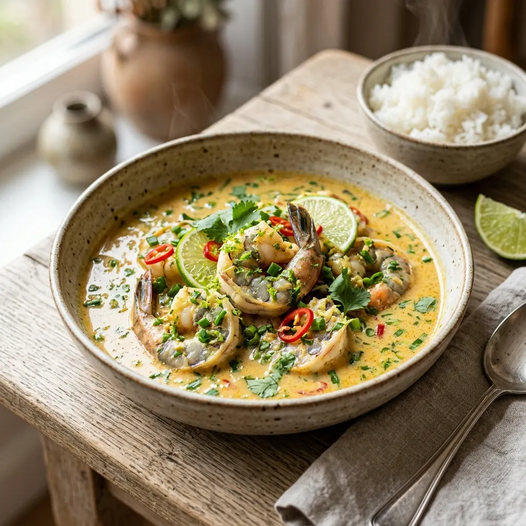 Crevettes bleues au lait de coco