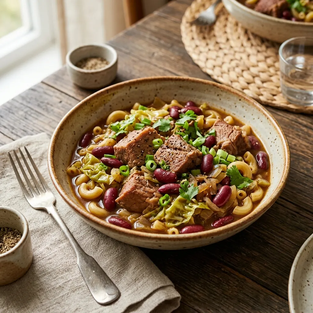 Ma'a tinito (porc, haricots rouges et macaronis)