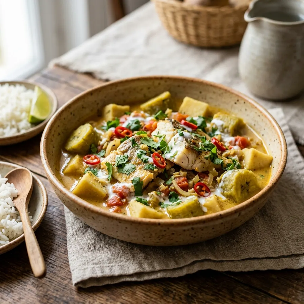 Mtsolola (bananes, tubercules et poisson au coco)