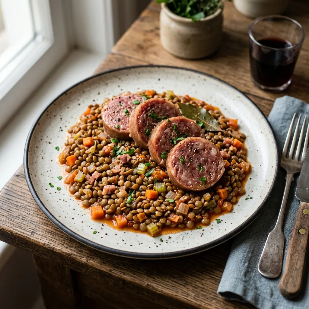 Cotechino con lenticchie (saucisson de Modène aux lentilles)