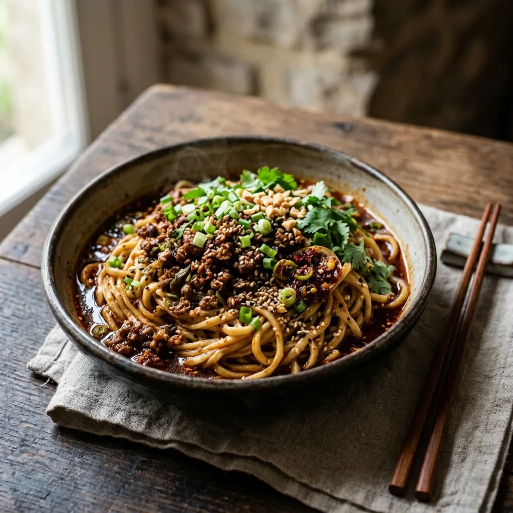 Dan dan mian (nouilles dan dan au porc et au sésame)