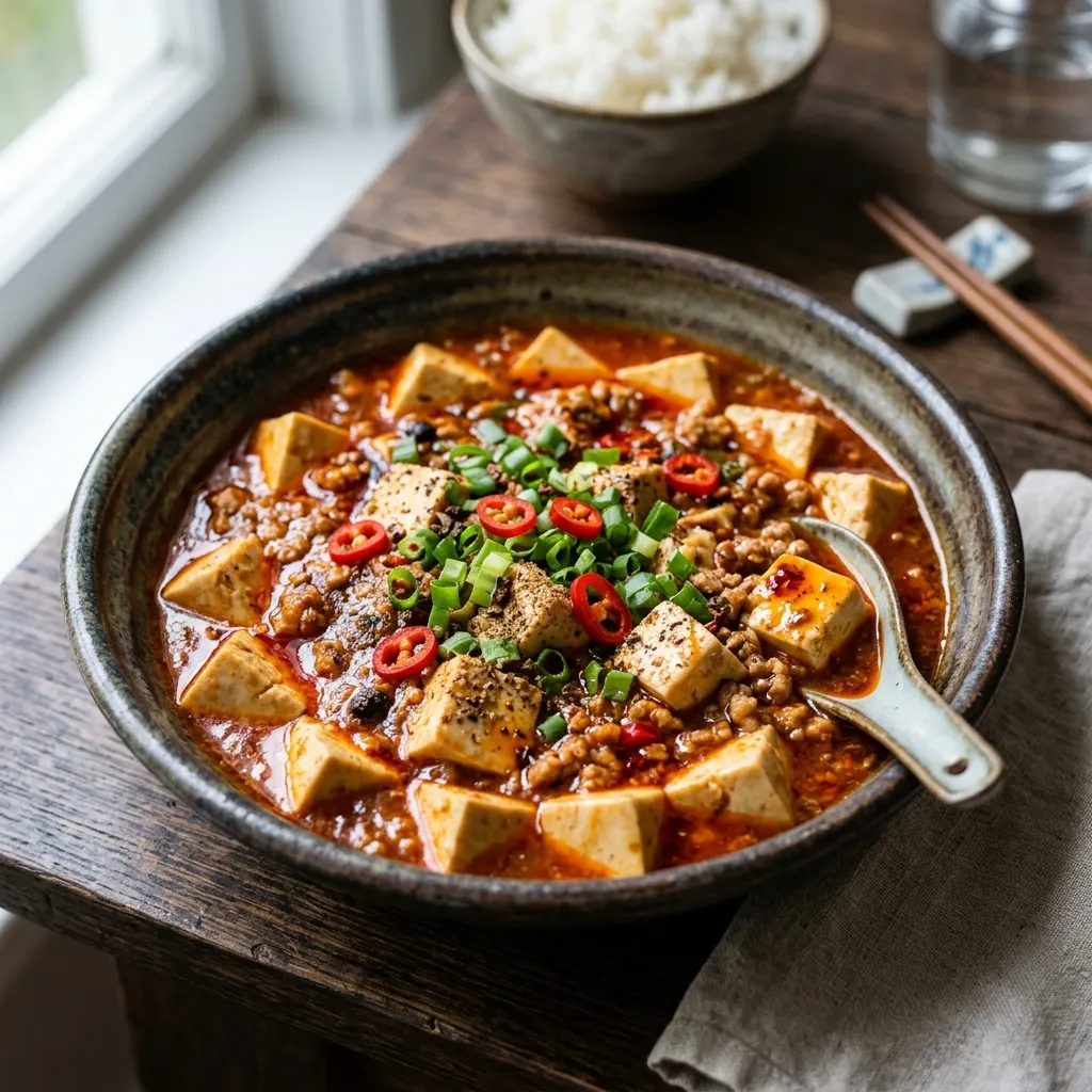 Mapo doufu (mapo tofu au porc haché et à la fève pimentée)