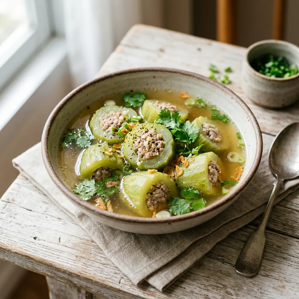 Tang kua yud sai (concombres farcis en bouillon)
