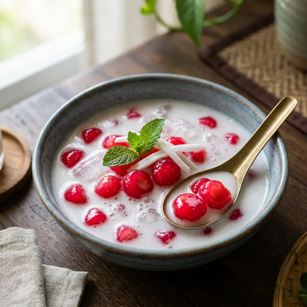 Tub tim krawp (châtaignes d'eau rubis au lait de coco)