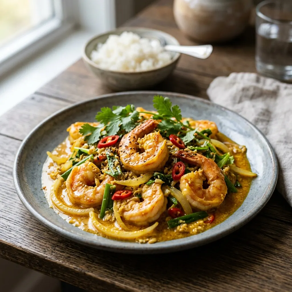 Kung phat pong karee (crevettes sautées à la poudre de curry)