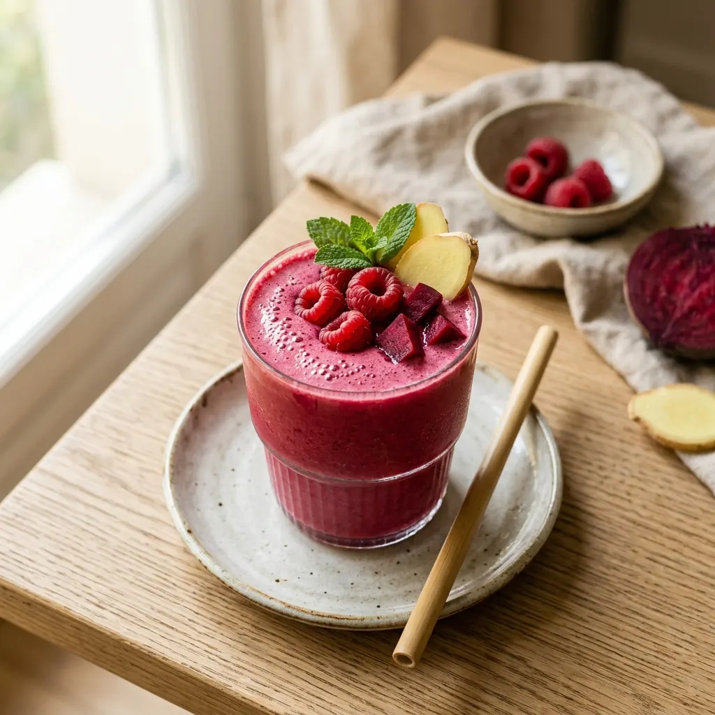 Smoothie betterave, framboise et gingembre
