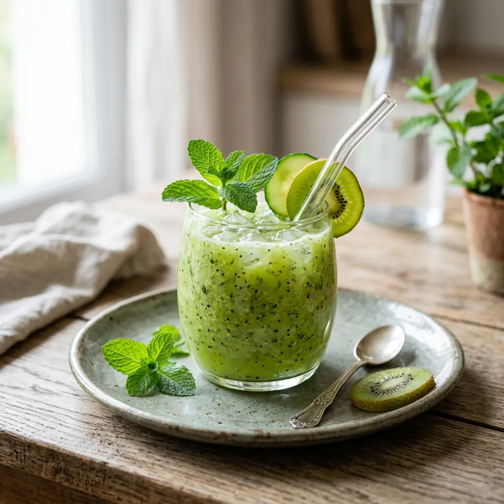 Smoothie kiwi, concombre et menthe