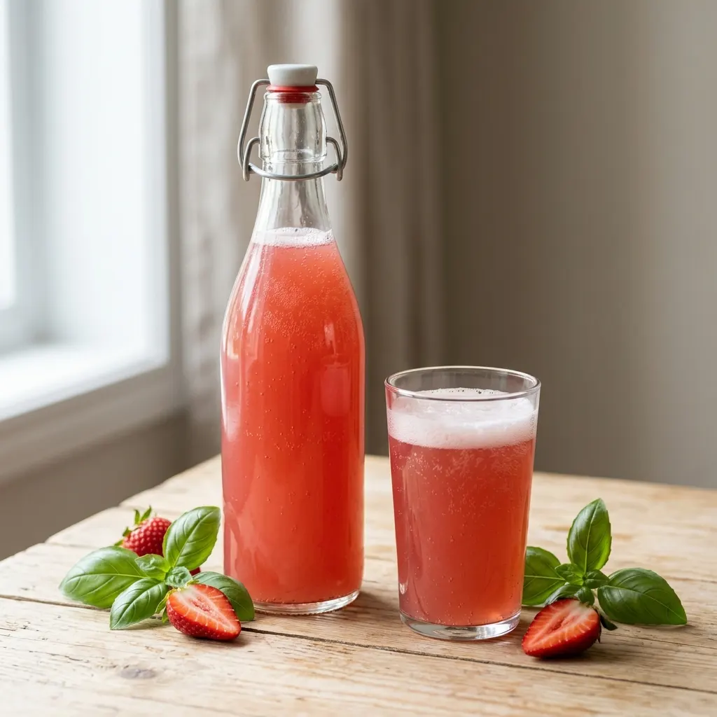 Kombucha fraise-basilic (deuxième fermentation)