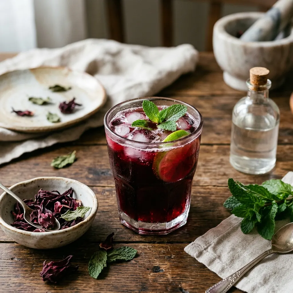 Bissap (infusion d'hibiscus à la menthe)