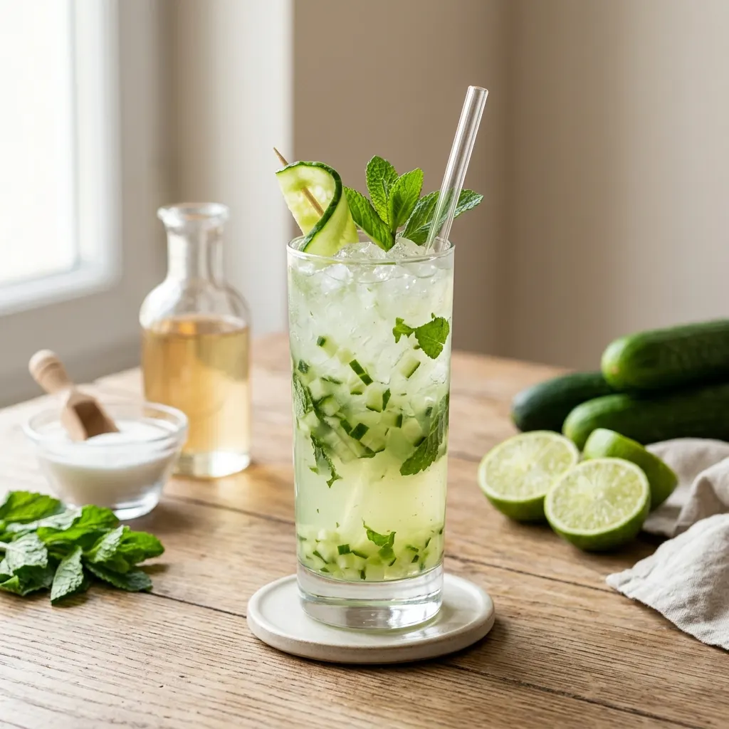 Concombre frappé au citron vert et à la menthe