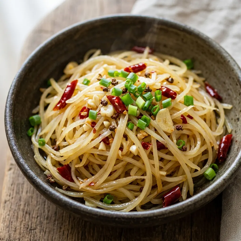 Suan la tudousi (pommes de terre râpées sautées au vinaigre et au piment)