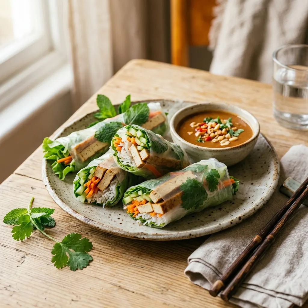 Gỏi cuốn végétariens (rouleaux de printemps au tofu et aux herbes)