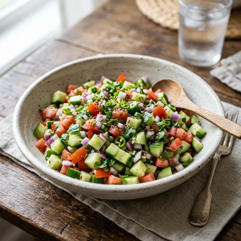 Kachumber (salade indienne concombre, tomate et oignon)