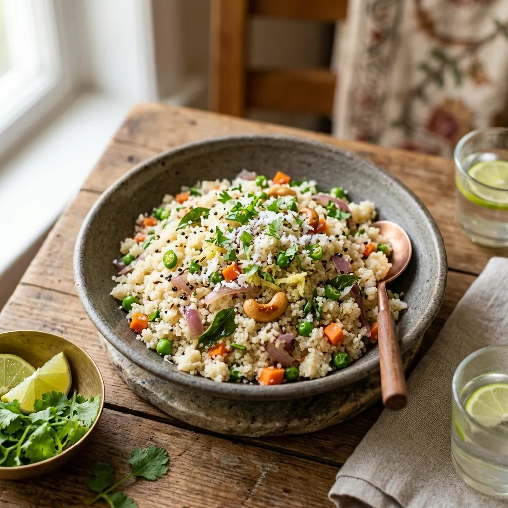 Upma (semoule indienne aux légumes et à la moutarde)