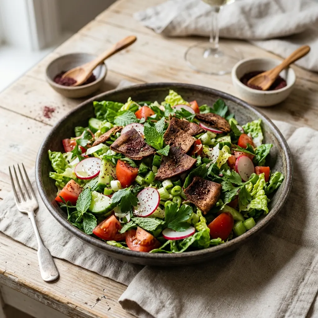 Fattoush (salade libanaise au pain grillé et aux herbes)