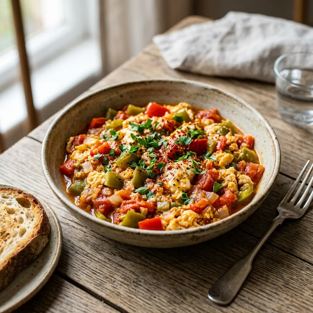 Menemen (œufs brouillés turcs aux poivrons et à la tomate)