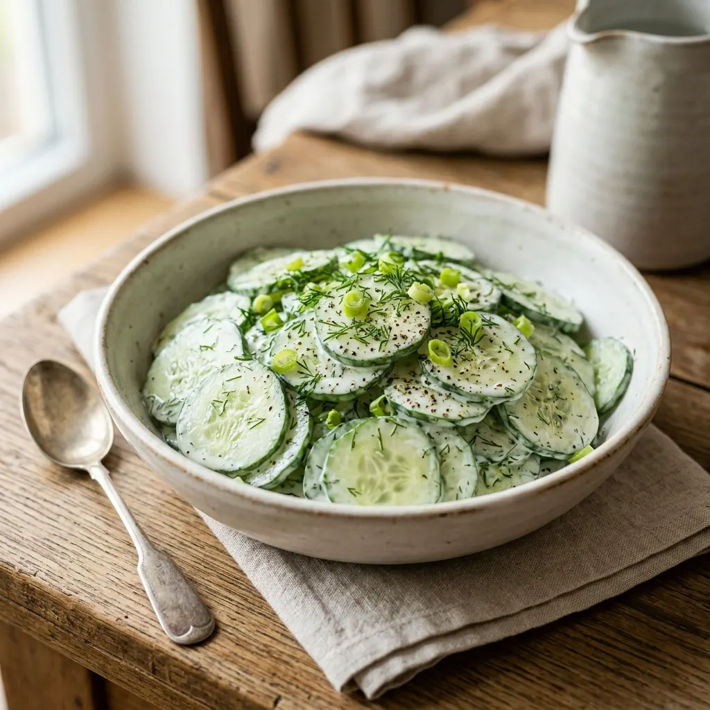 Mizeria (salade polonaise de concombre à la crème et à l'aneth)