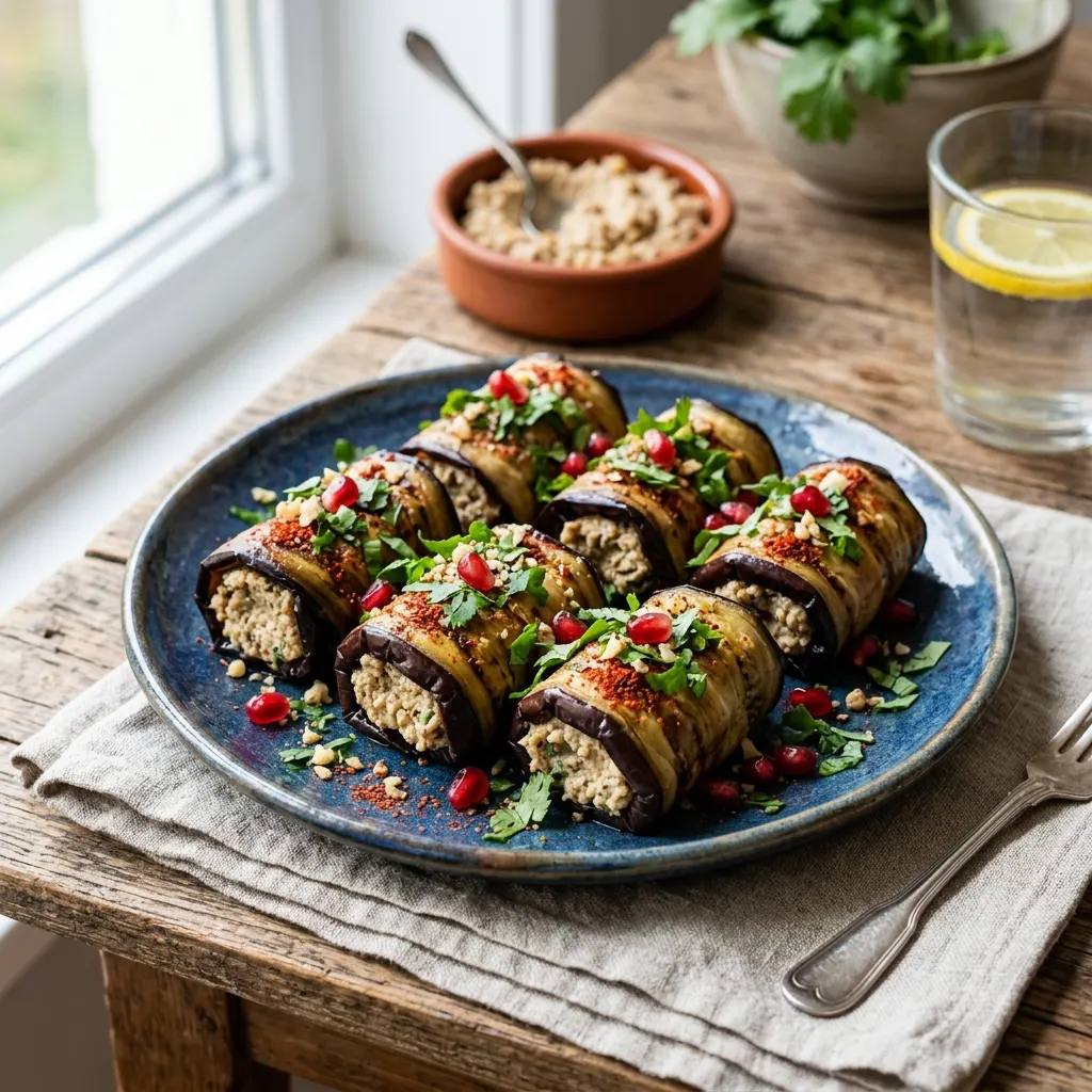 Badrijani nigvzit (rouleaux d'aubergine aux noix à la géorgienne)