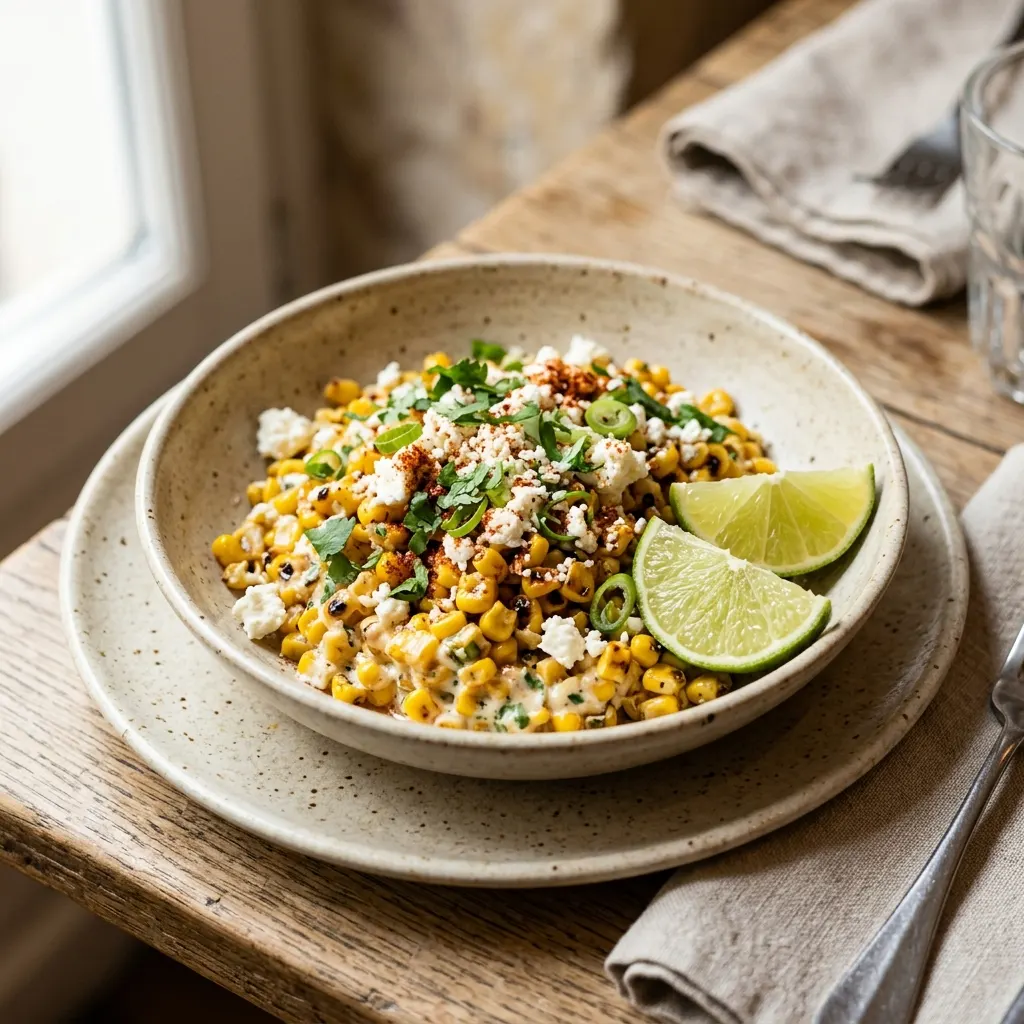 Esquites (maïs sauté à la mexicaine au citron vert)