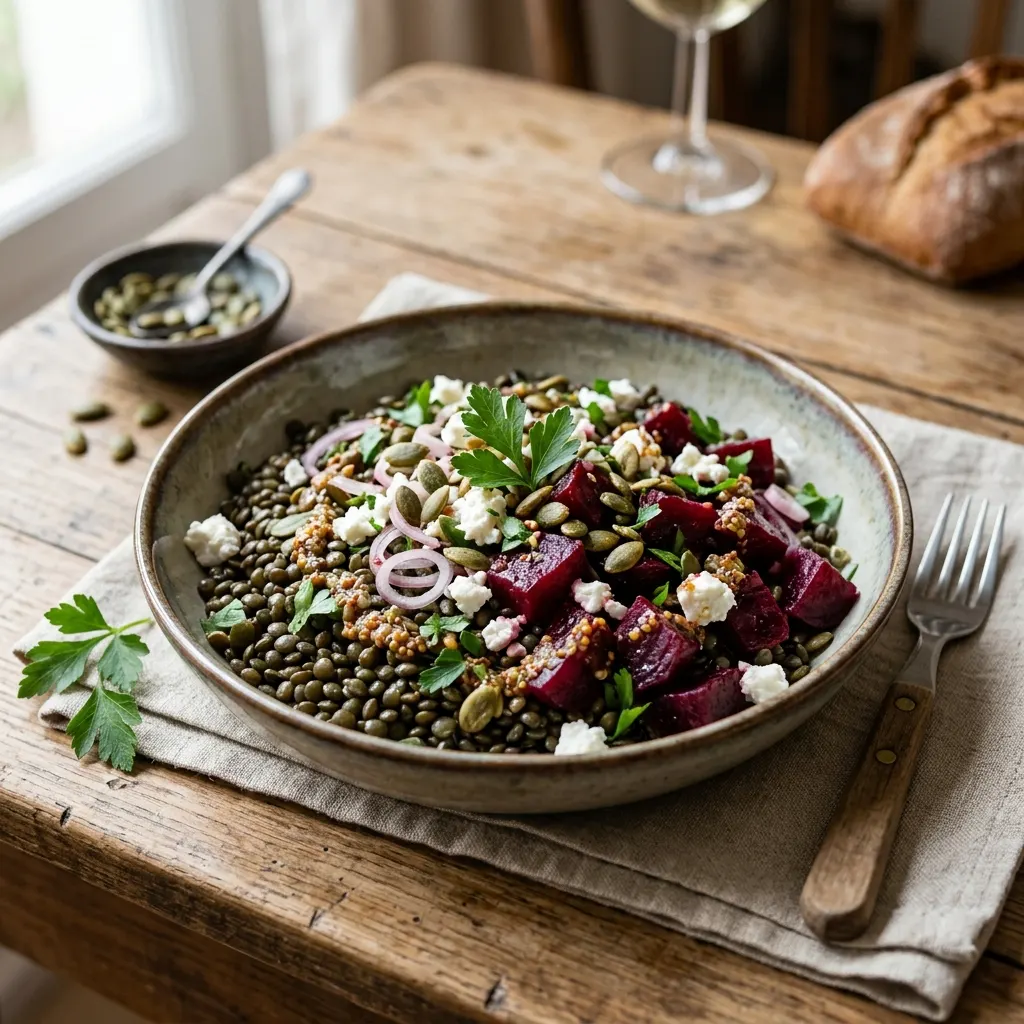 Salade de lentilles, betterave et feta