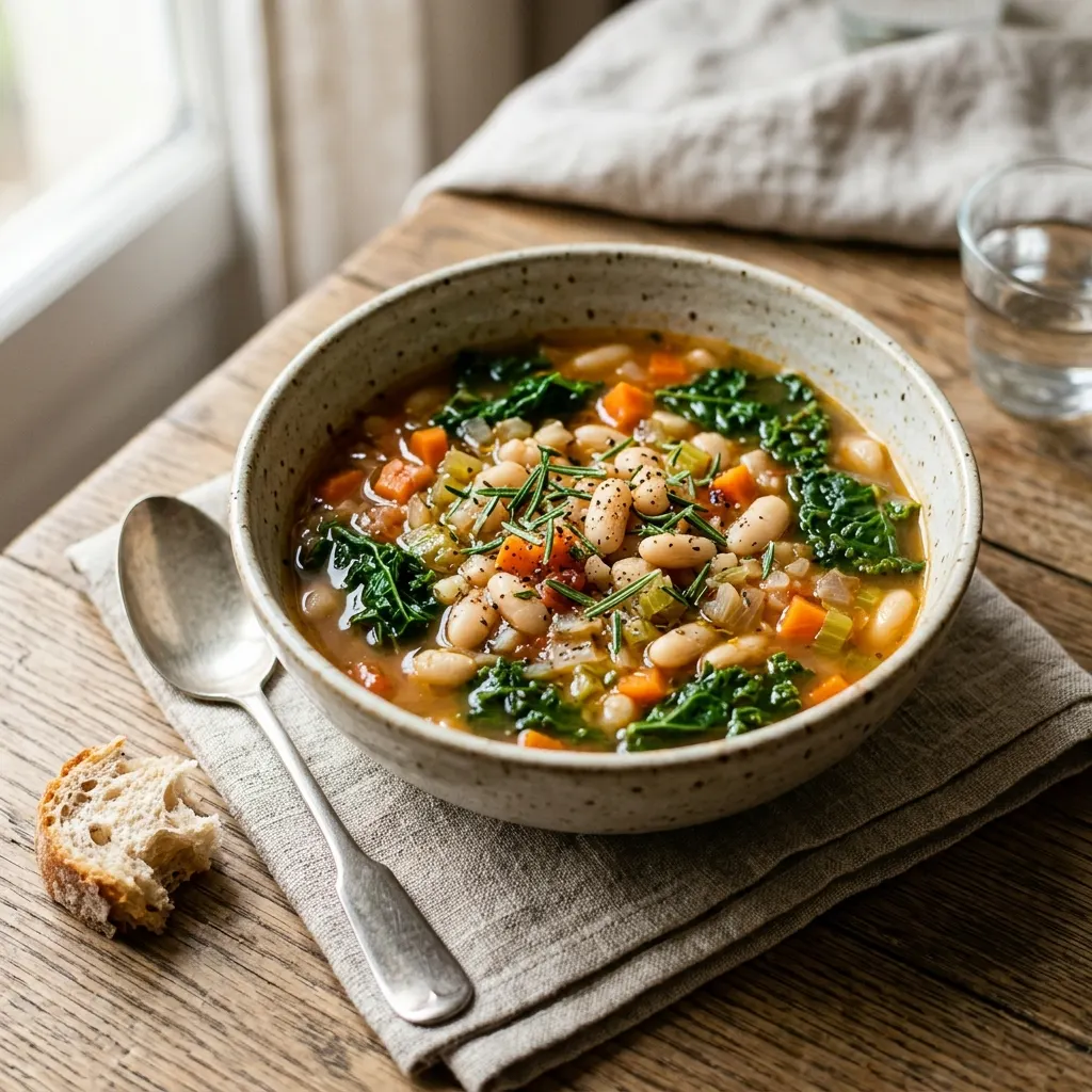 Soupe de haricots blancs, chou kale et romarin