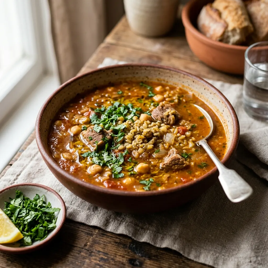 Chorba Frik (soupe algérienne au blé vert concassé)
