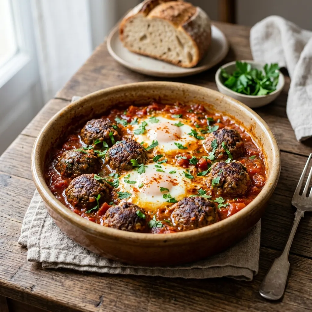 Kefta en sauce tomate (boulettes de bœuf maghrébines aux œufs)
