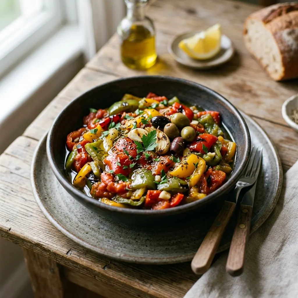 Salade Mechouia (salade tunisienne de poivrons et de tomates grillés)