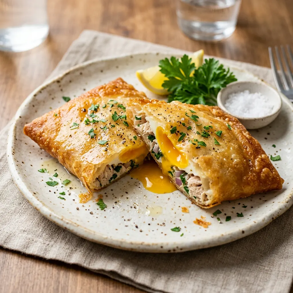 Brik à l'œuf (feuille croustillante tunisienne au thon et à l'œuf coulant)