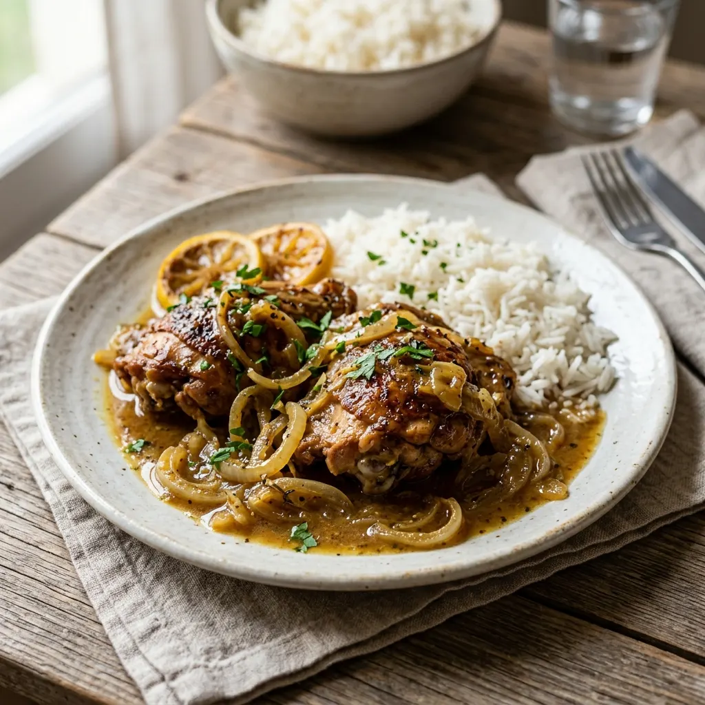 Poulet Yassa (poulet mariné au citron et aux oignons fondus)