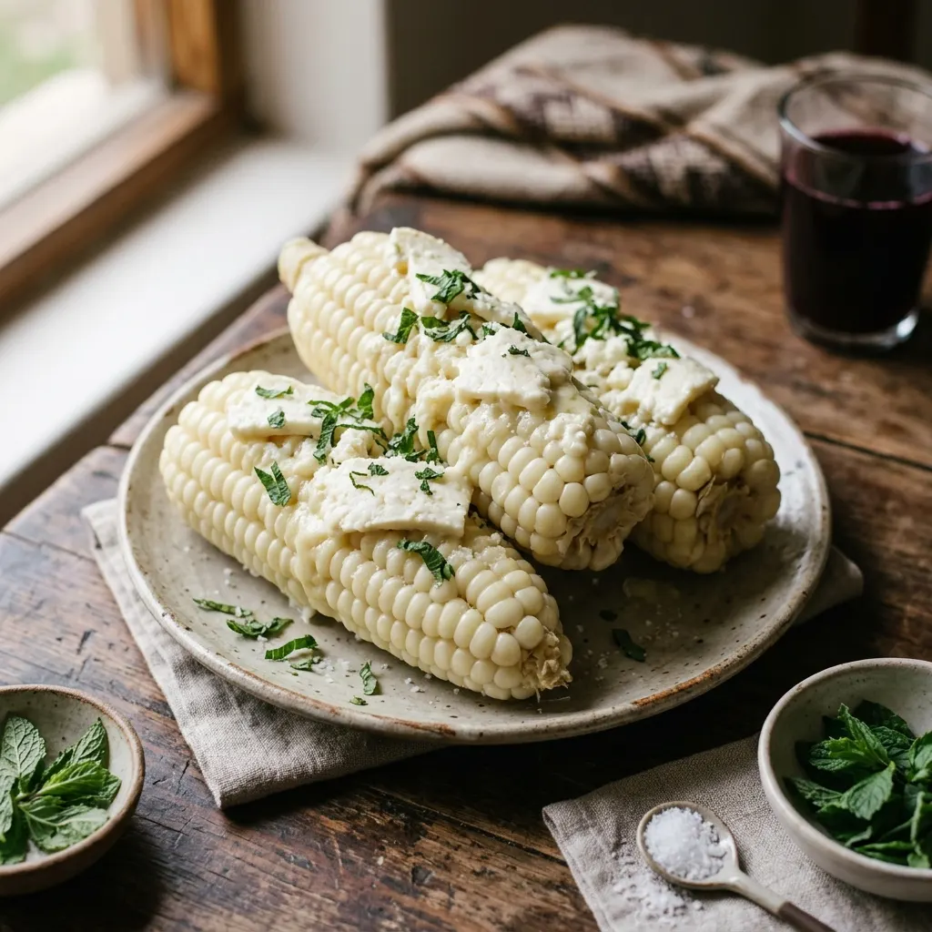 Choclo con queso (épi de maïs andin bouilli au fromage frais)