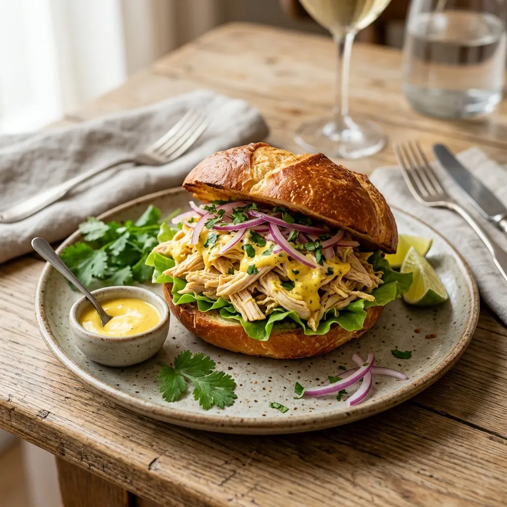 Pan con pollo (sandwich au poulet effiloché à la mayonnaise)
