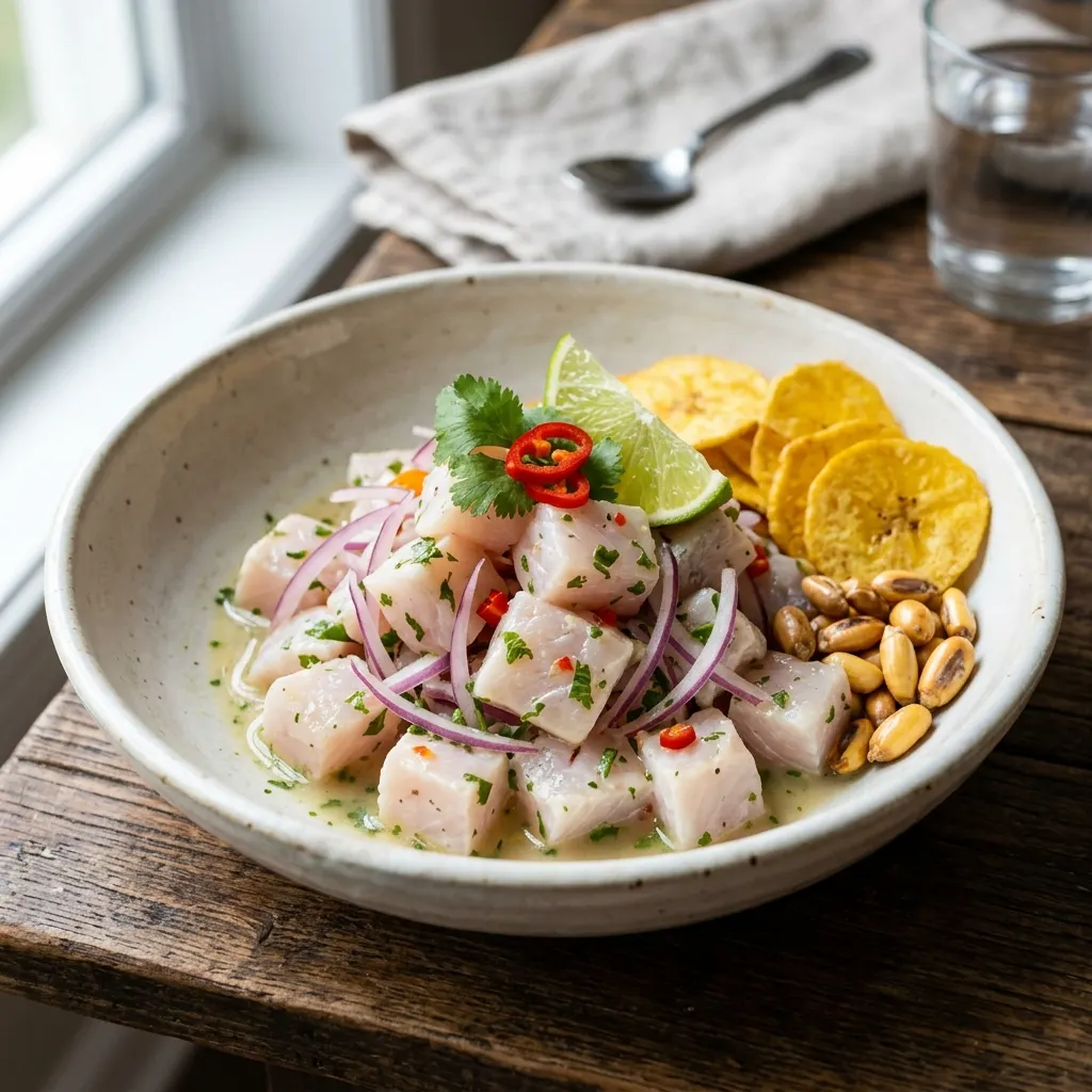 Ceviche de pescado (poisson blanc mariné au jus de citron vert)