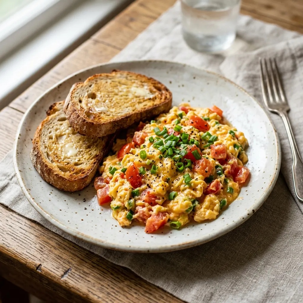 Huevos pericos (oeufs brouillés à la tomate et à la ciboule)