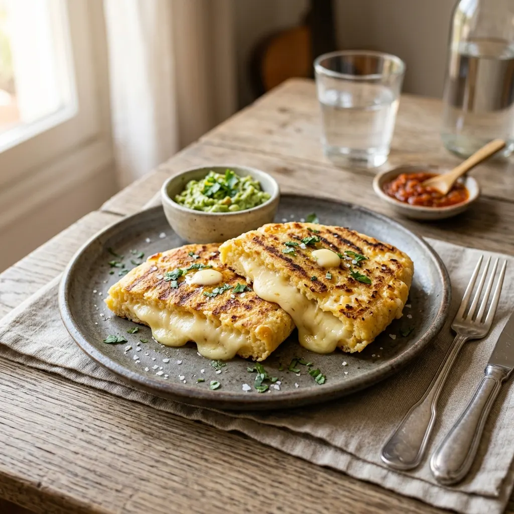 Arepa de queso (galette de maïs grillée au fromage fondu)