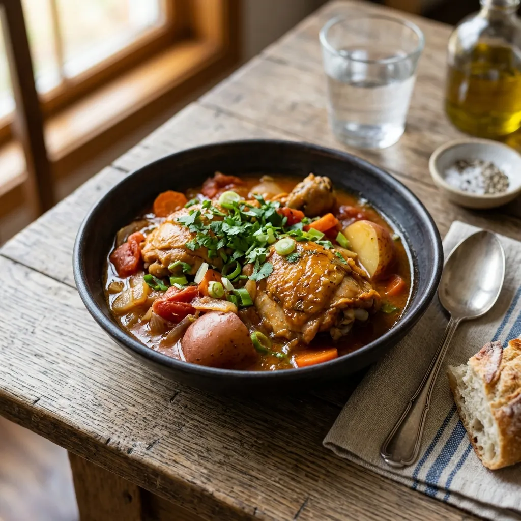 Sudado de pollo (ragoût de poulet aux tomates et aux pommes de terre)