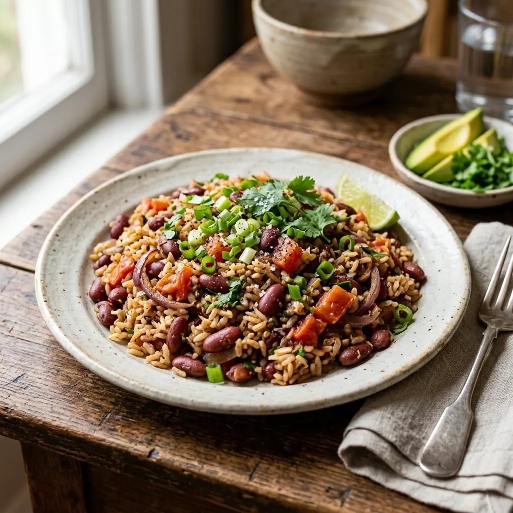 Calentado (riz et haricots rouges de la veille sautés à la poêle)